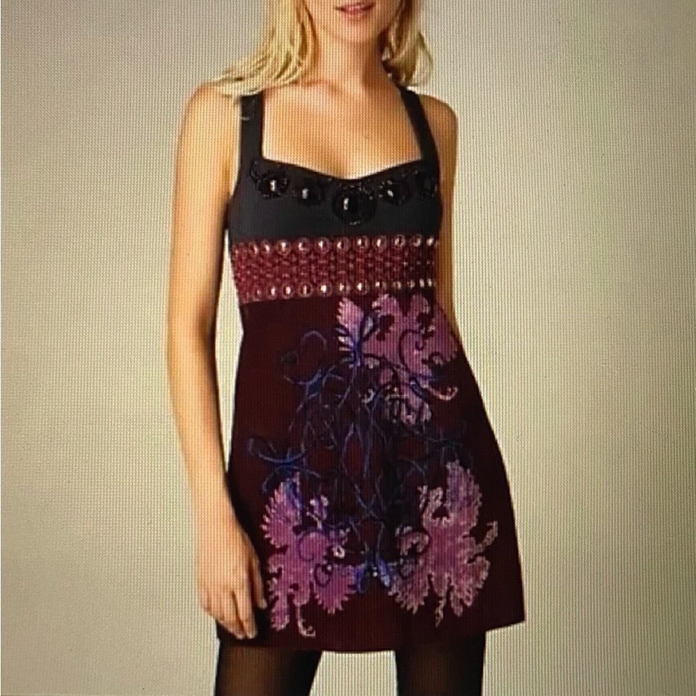Free People Dreaming In Paradise Velvet Embroidered Dress. Size 6